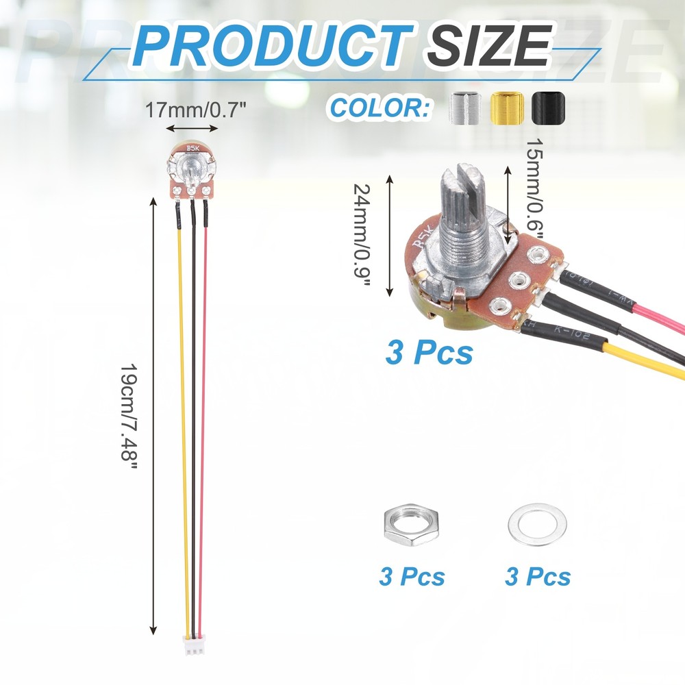 3Pcs WH-148 Potentiometer 3Pins B5K±20% Ohm Variable Resistor with 3 Knobs