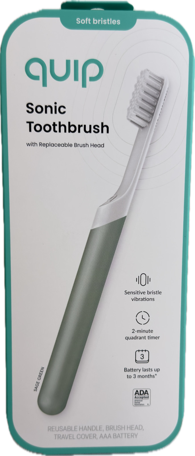 3 Pk Quip 920-00266 Metal Sonic Electric Toothbrush Sage Green (New/Unused)