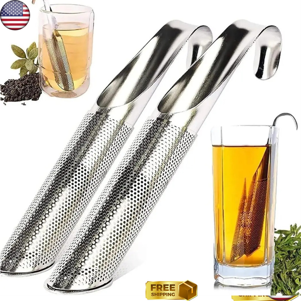 Stainless Steel Tea Diffuser Stick Loose Leaf Infuser Strainer w/ Hook Handle