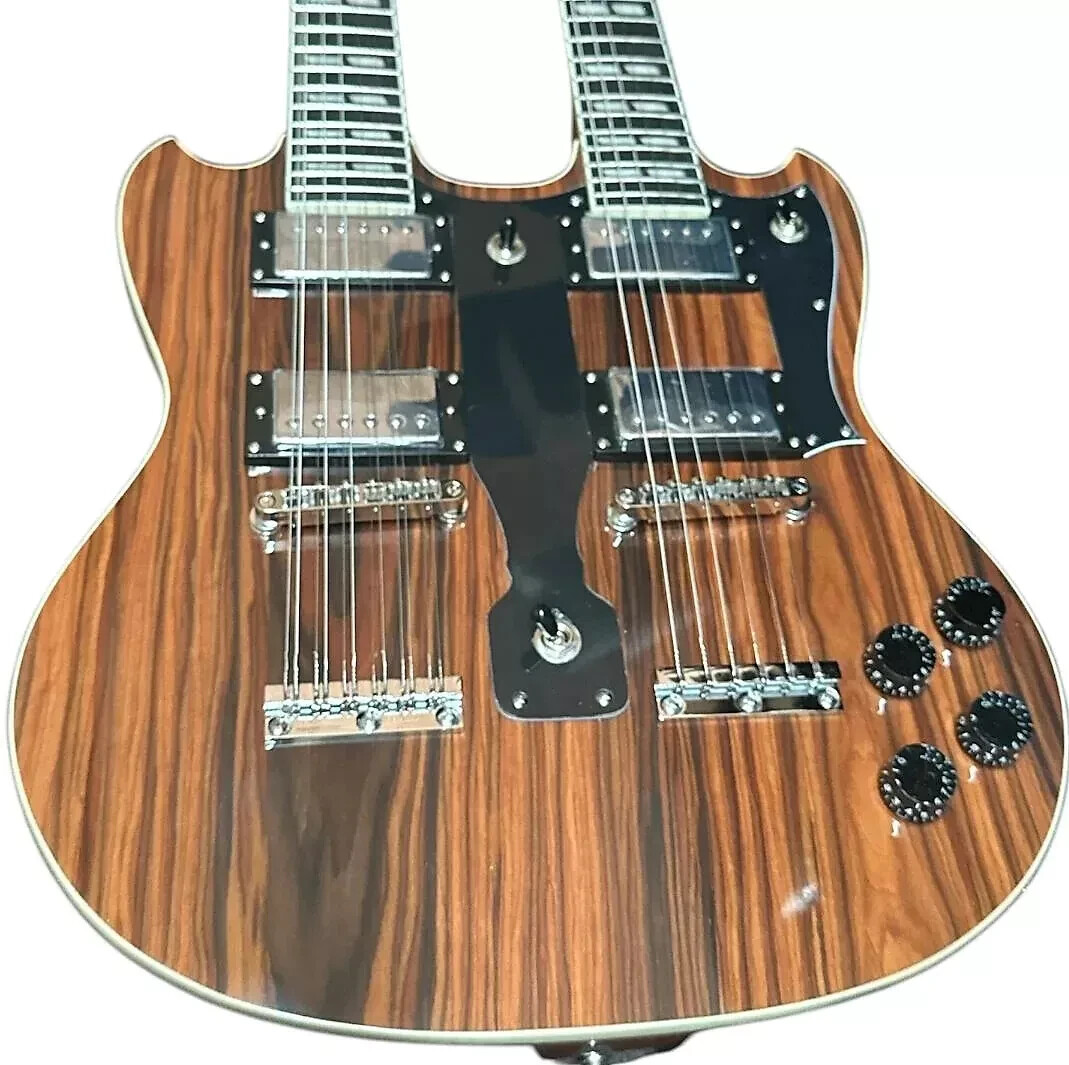 NEW ZEBRNO 12/6 SOLID DOUBLE NECK VINTAGE STYLE ELECTRIC GUITAR & HARD CASE