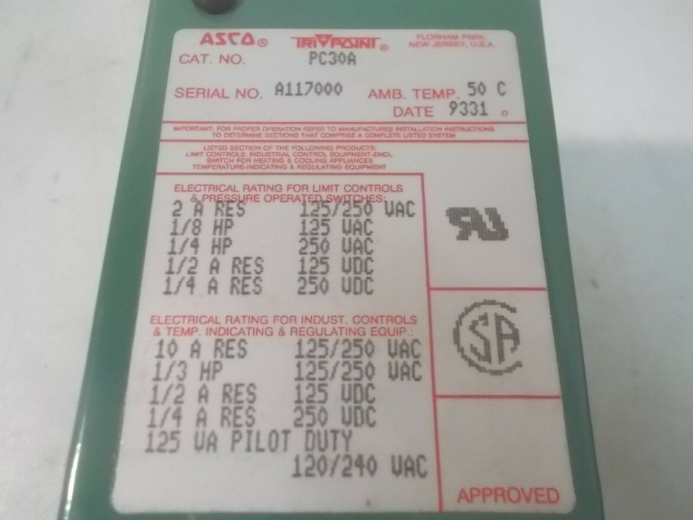 NIB Asco PC30A Pressure Switch