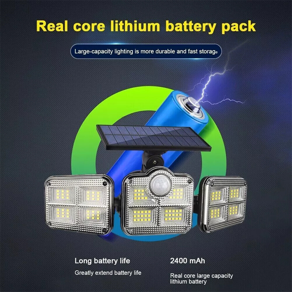3 Head 50000LM LED Solar Lights Outdoor Waterproof Motion Sensor Security Lamp