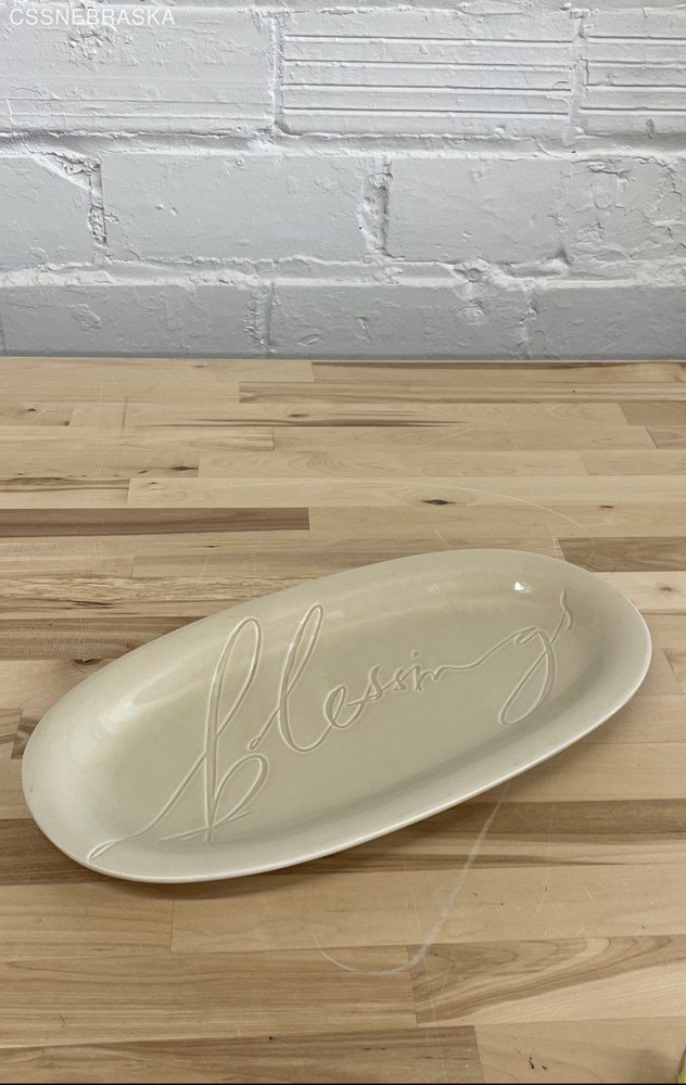 Blessings Hallmark Platter Ceramic Oval Tan Cream