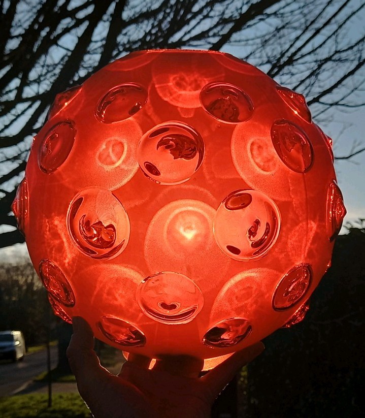 GIANT Antique Cranberry Red Frosted Dimple Optic Duplex Oil Lamp Shade, 4 Inch