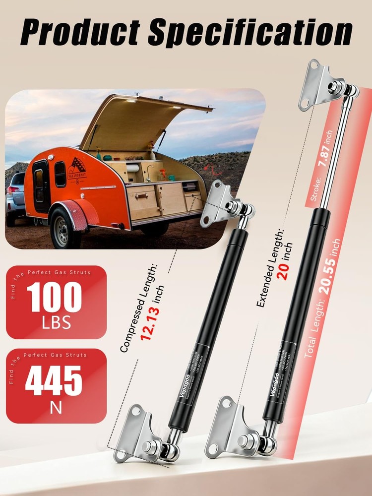 Gas Struts 20 Inch 100 lb with Brackets 2pc