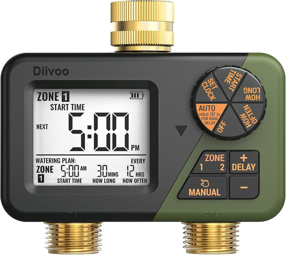 Brass Sprinkler Timer 2 Zone, IP66 Waterproof Programmable Water Hose Timer 2 Ou