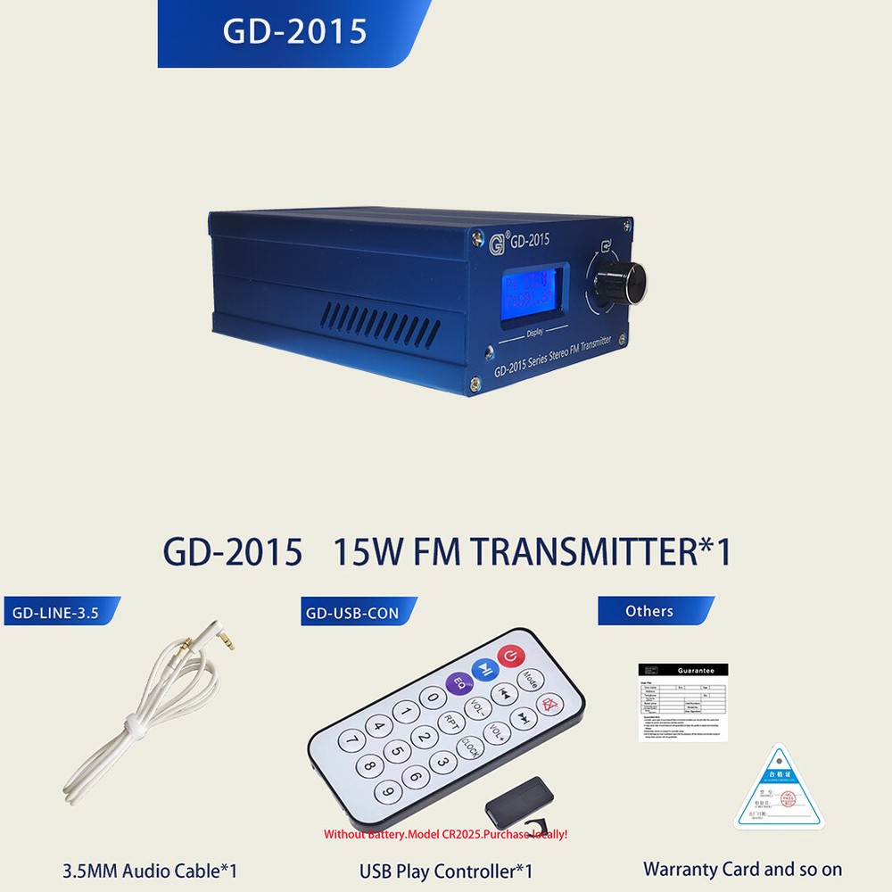 15W FM Transmitter Stereo USB Play Radio Station Transmitter Chips QN8007 BNC