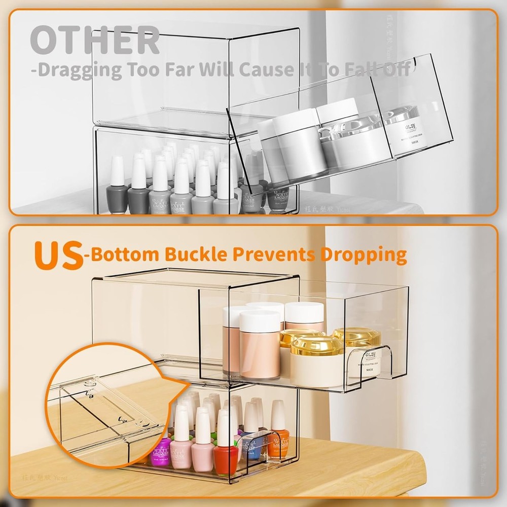4 Pack Acrylic Stackable Drawer Storage Desktop Organizer Bins for Bathroom