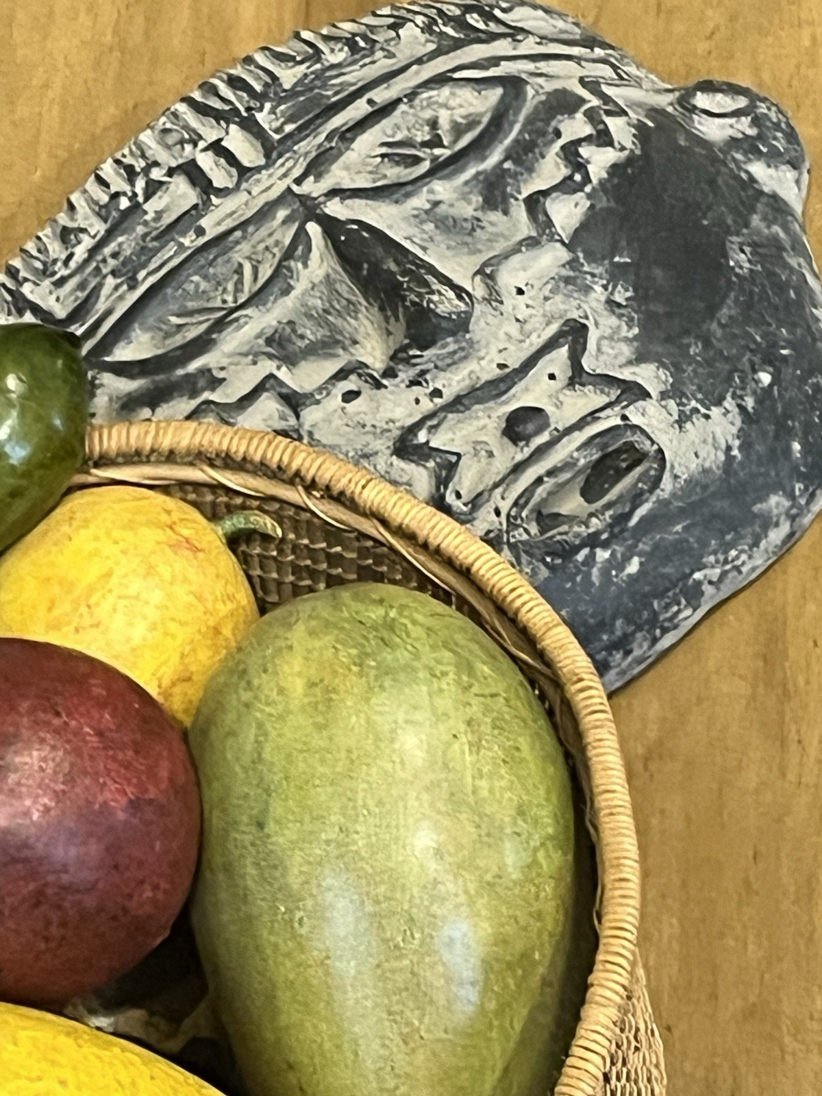 Folk Art Handmade Ceramic Mask Wall Plaque Earthy Rough Artisanal 10.5”x7.75”