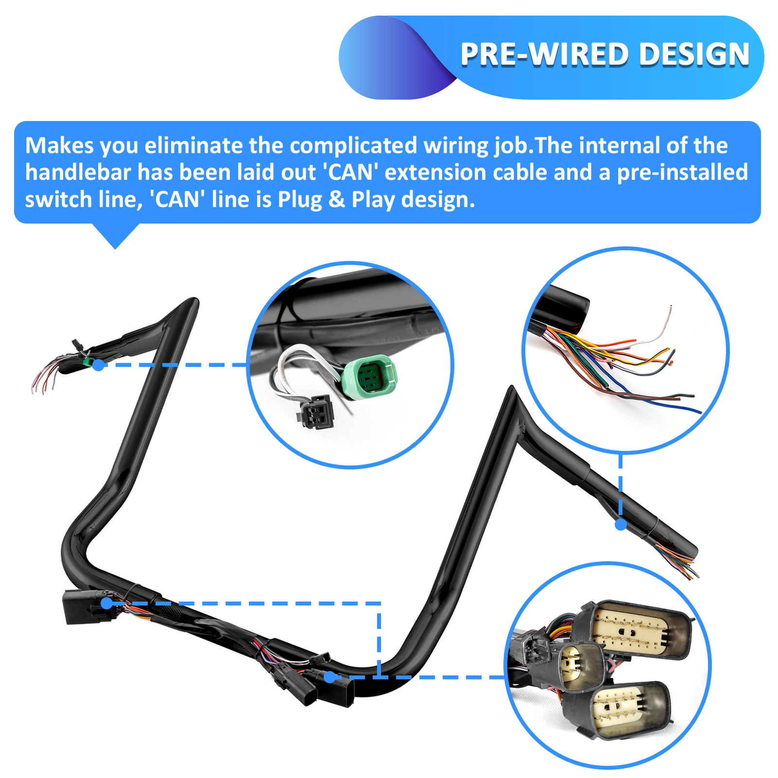 14" Pre-Wired Meathook Bar Handlebar For Harley Street Glide Electra Glide 08-13