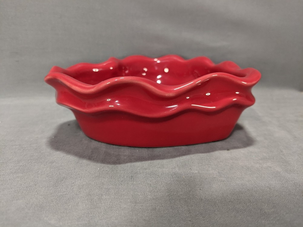 Crate & Barrel Heart Shape Ceramic Baking Dish Red Made in China EUC