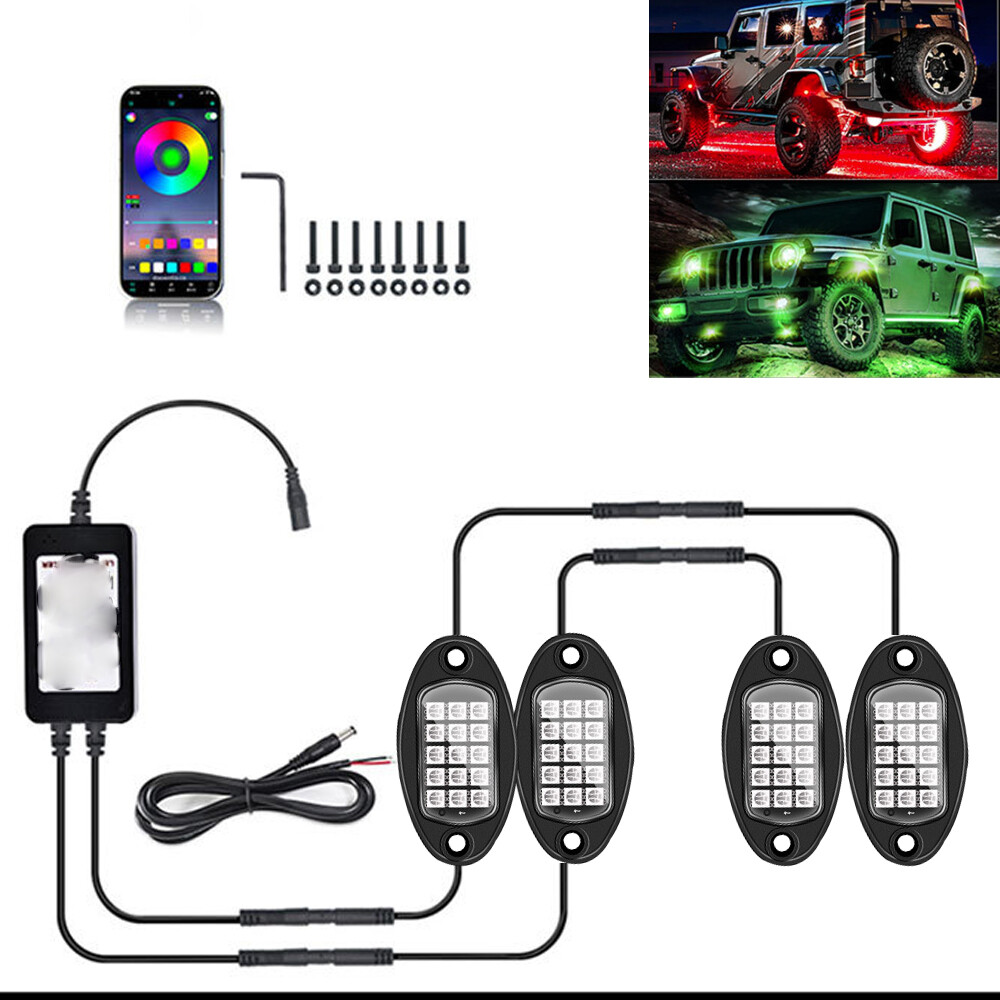 4x RGB LED Pods Rock Lights Kit Underbody Neon Light Fit Ford F-150 F-250 F-350