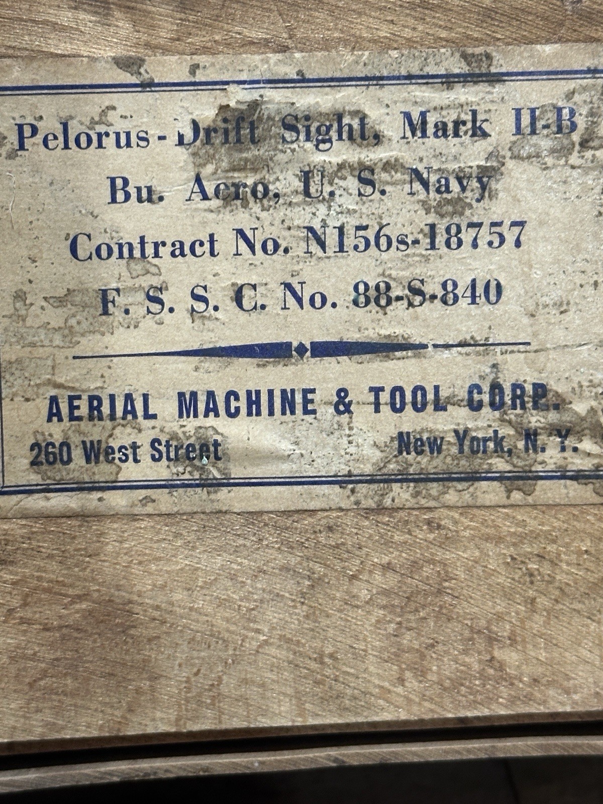 WWII U.S. Navy Pelorus Drift Sight Mark 2B Aero Instrument Co. Complete Antique