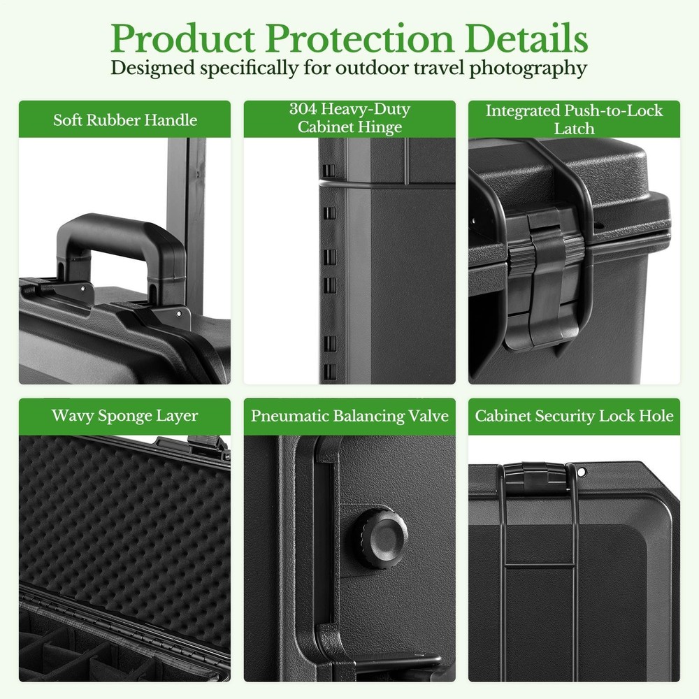 Rolling Hard Camera Case with Wheels, Large, Black, Solid, 22"L x 14"W x 9"H