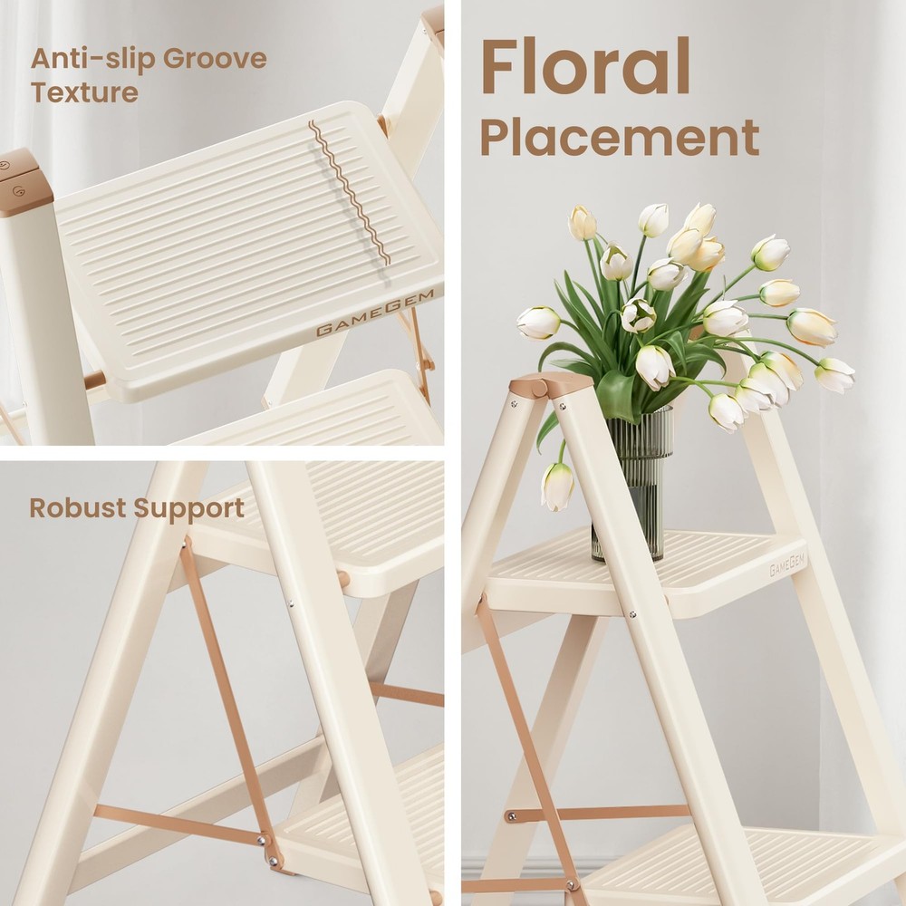 2 Step Ladder, 2 Step Stool for Adults, Folding Step Ladder with Secure Footi...