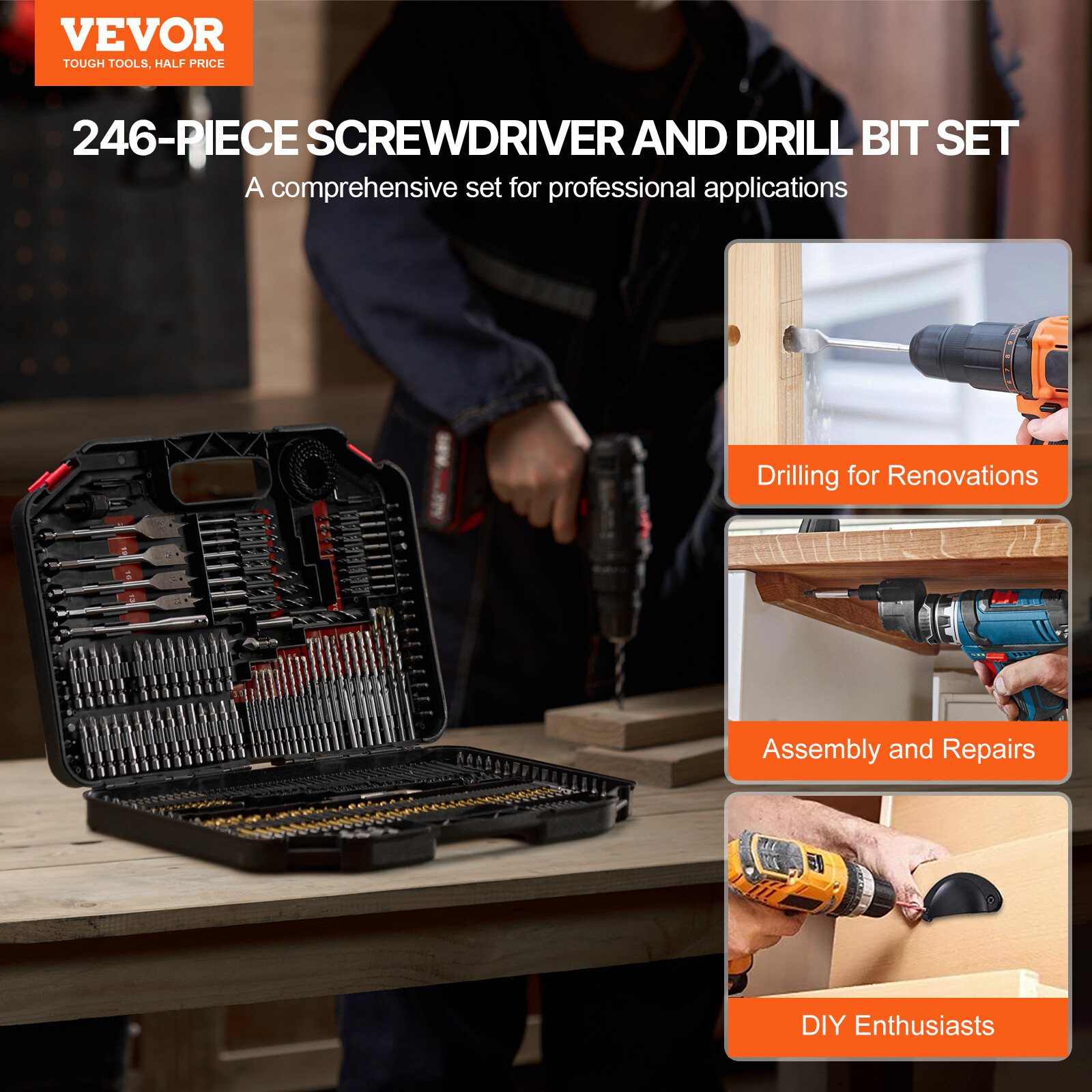 246PCS Drill Bit Set Screwdriver Bit Set with Carrying Case