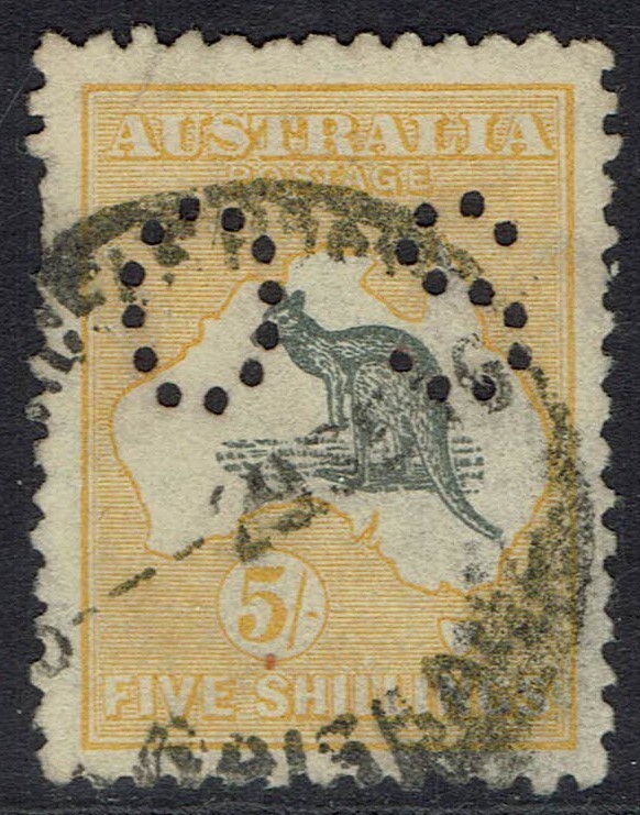 AUSTRALIA 1915 KANGAROO OS 5/- 2ND WMK USED