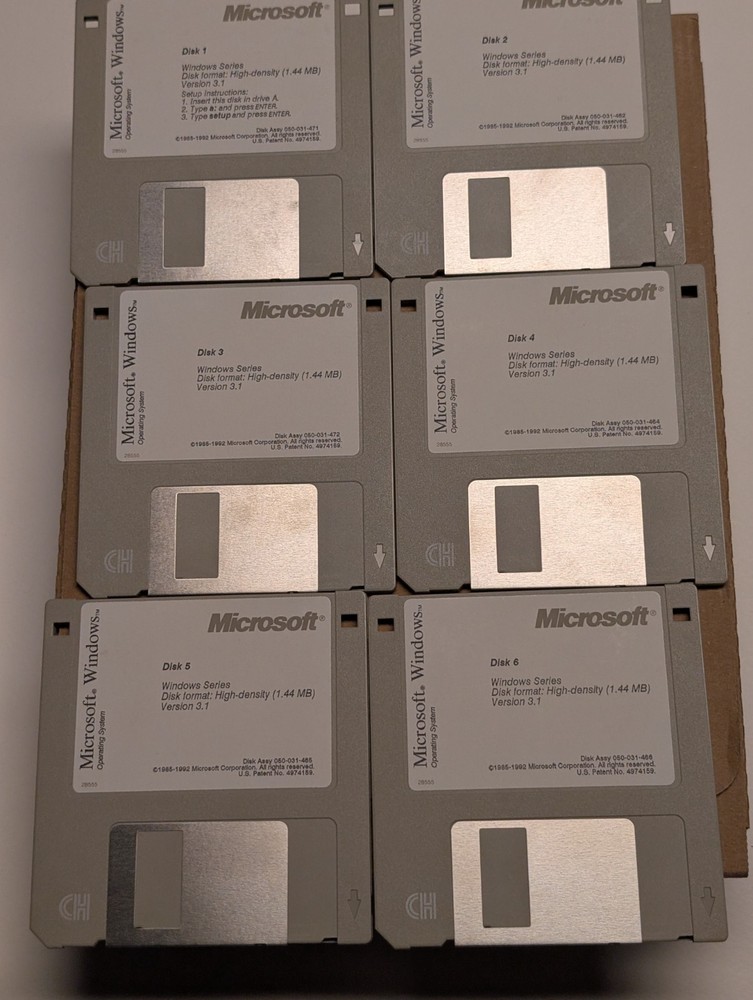 Microsoft Windows 3.1 Operating System Vintage PC Software Complete 6 Disk Set