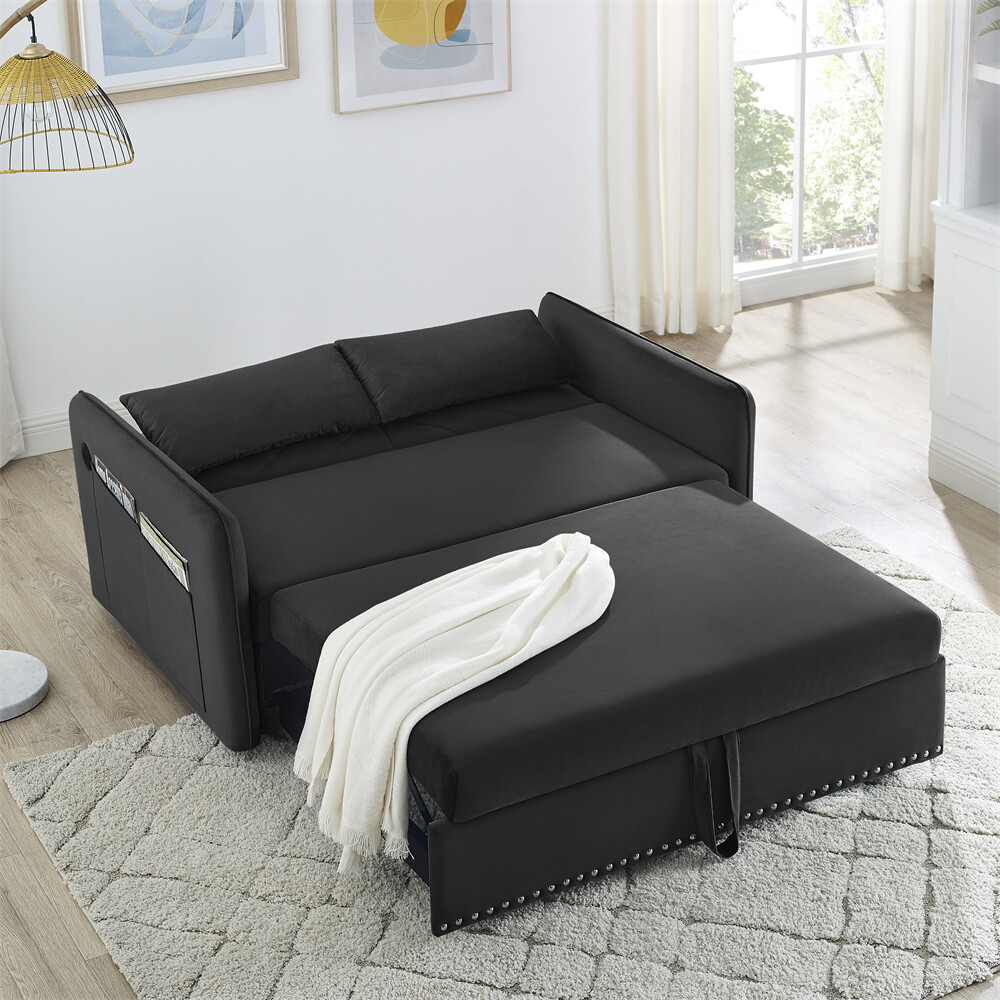 3-in-1 Sleeper Sofa Bed Adjustable sleeper with pull-out bed w/USB Port & Pillow