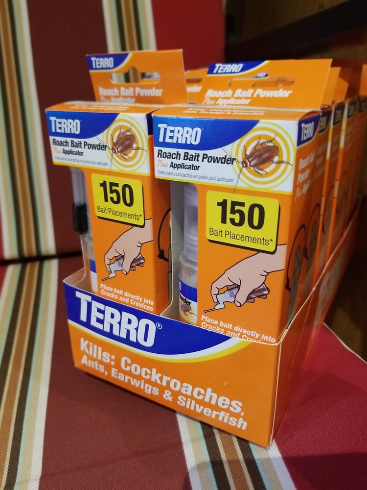 Lot 2 TERRO Roach Bait Powder+Applicator Kills Cockroach Ants Earwigs Silverfish