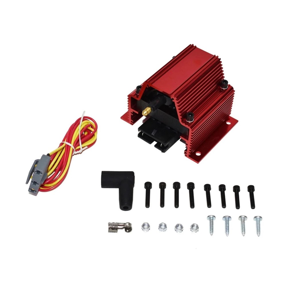 Remote E-Core Ignition Coil 50,000 Volt High Performance Square Red Aluminum