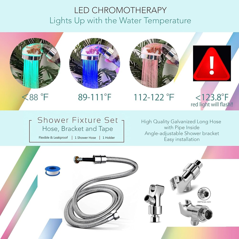 Chakra Crystal Shower Head LED Lights. Color Changing.