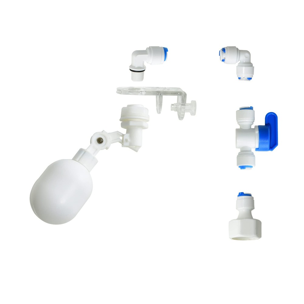 1/4 inch Plastic Adjustable Tube Float Valve Kit 1 + 5 Connect, White