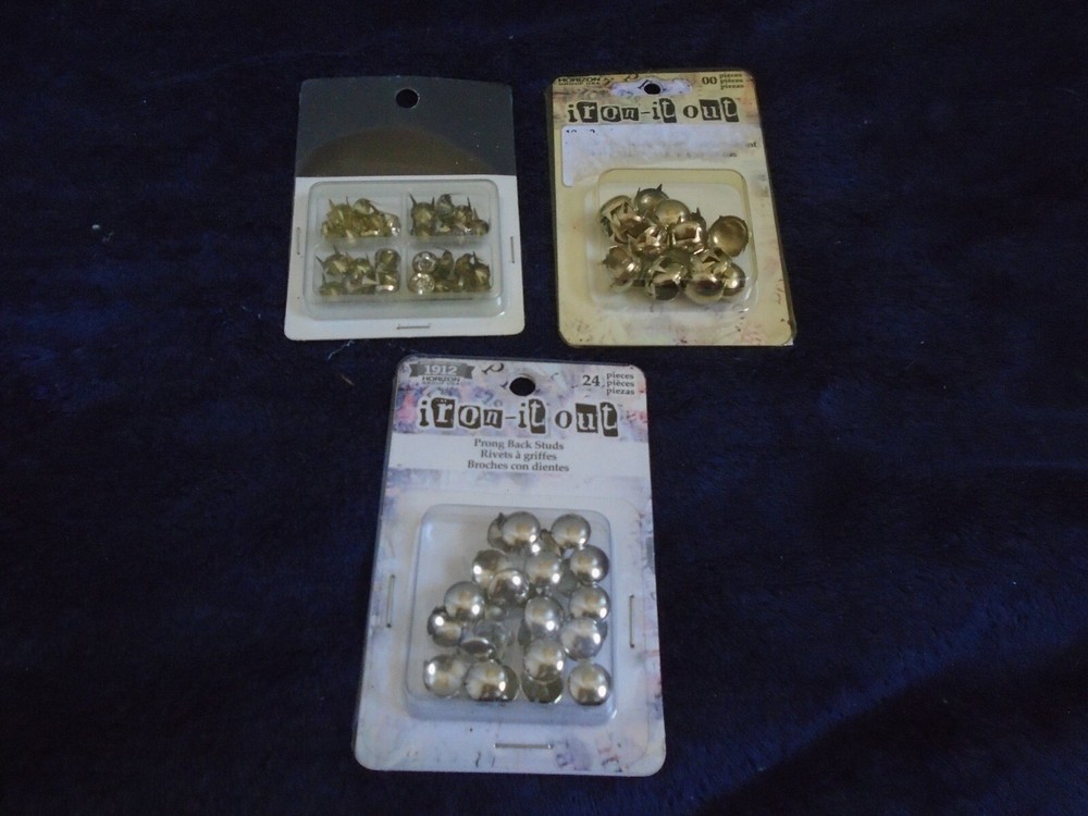 3 Pkgs Prong Back Studs, 2 Solid Silver, 1 Rhinestone, Crafting, New Sealed