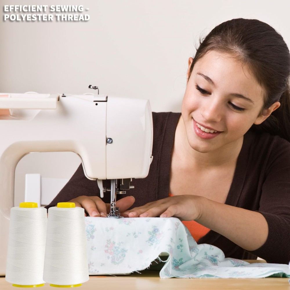 All-Purpose Polyester Sewing Thread - 4-Pack 12000 Yards Total - White Thread...