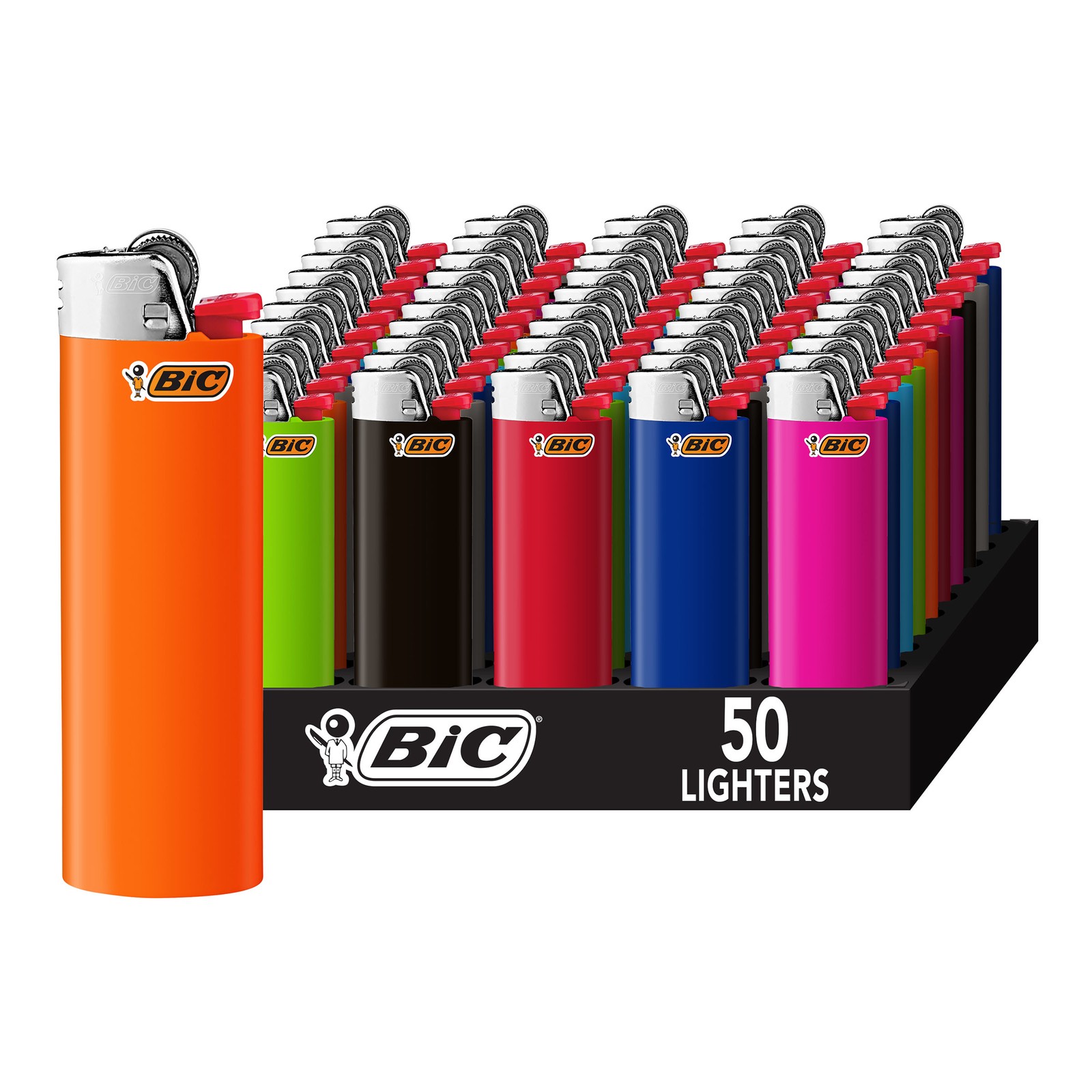 BIC Classic Maxi Pocket Lighters, Assorted Colors, 50-Count Tray of Lighters