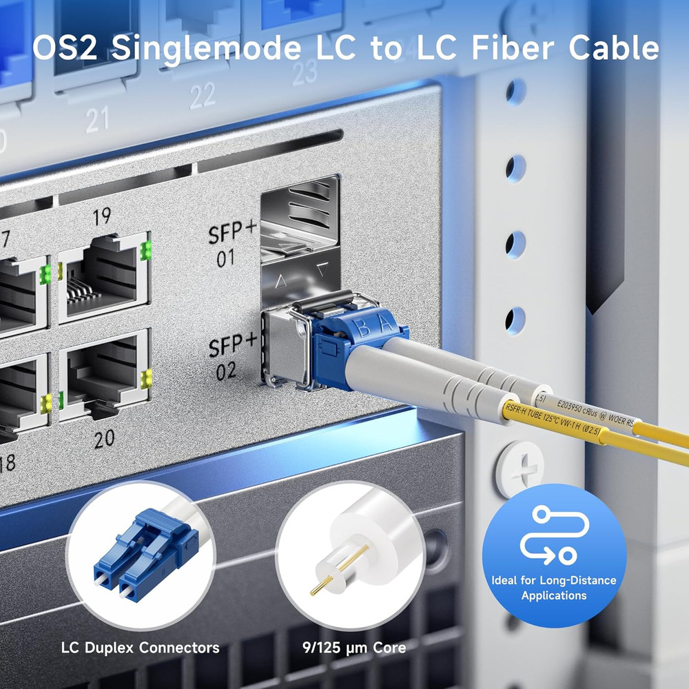 Plenum Rated Duplex OS2 Single Mode Fiber Optic Patch Cable - 1M / 3.3Ft, LC to