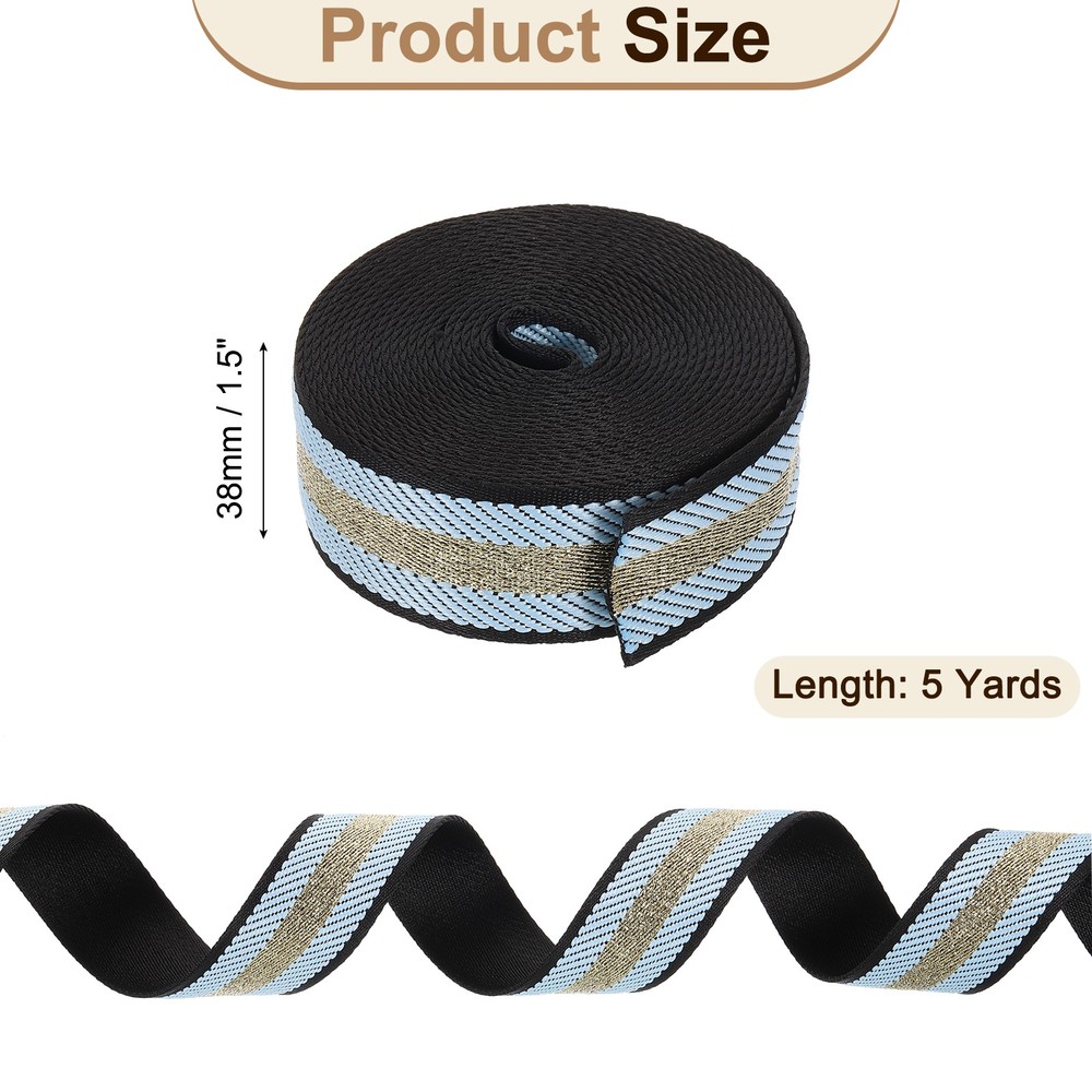5Yards Nylon Webbing Strap, 38mm Striped Webbing Bag Strap, Sky Blue