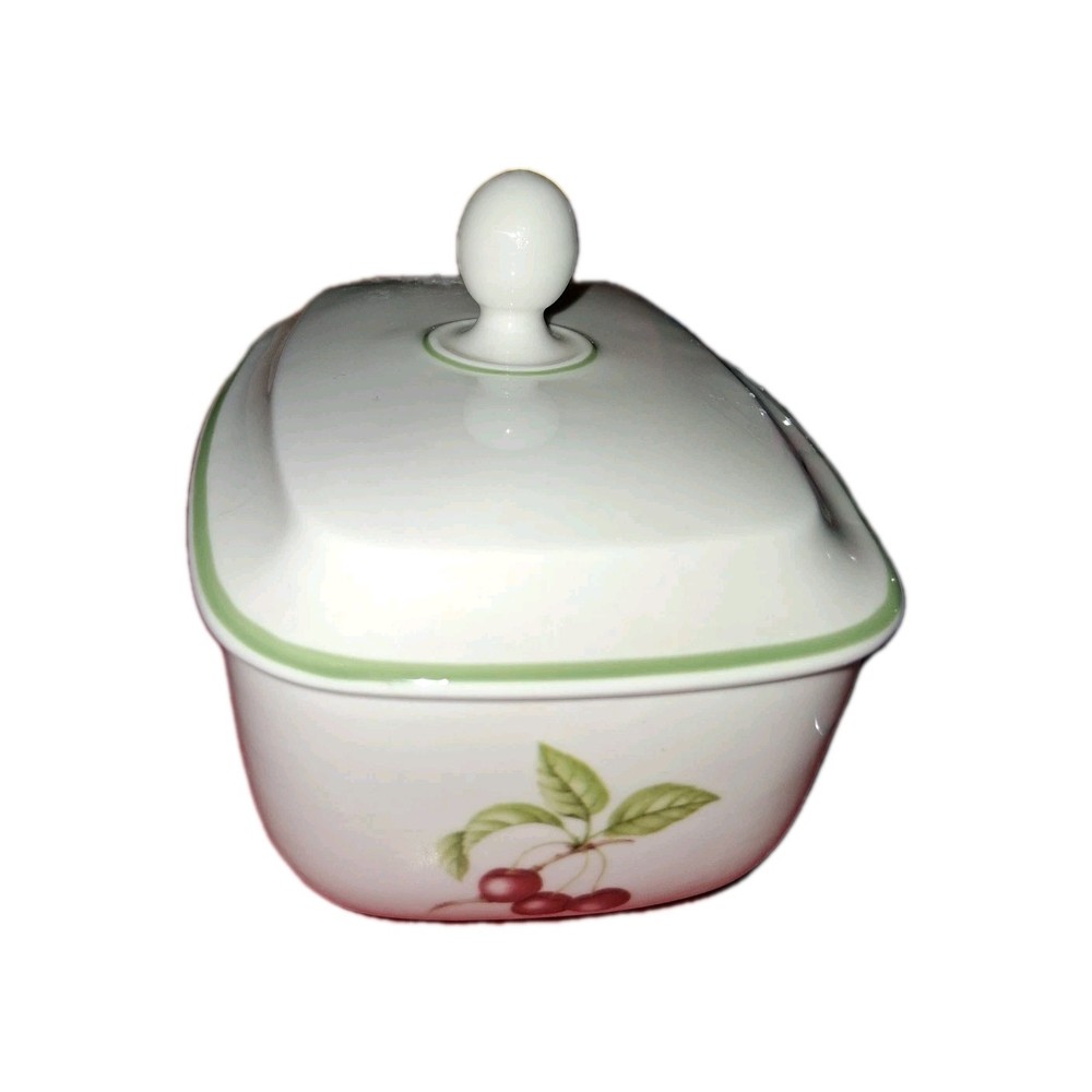 White/Green Rectangular Casserole Dish with Lid, Fruit Pattern