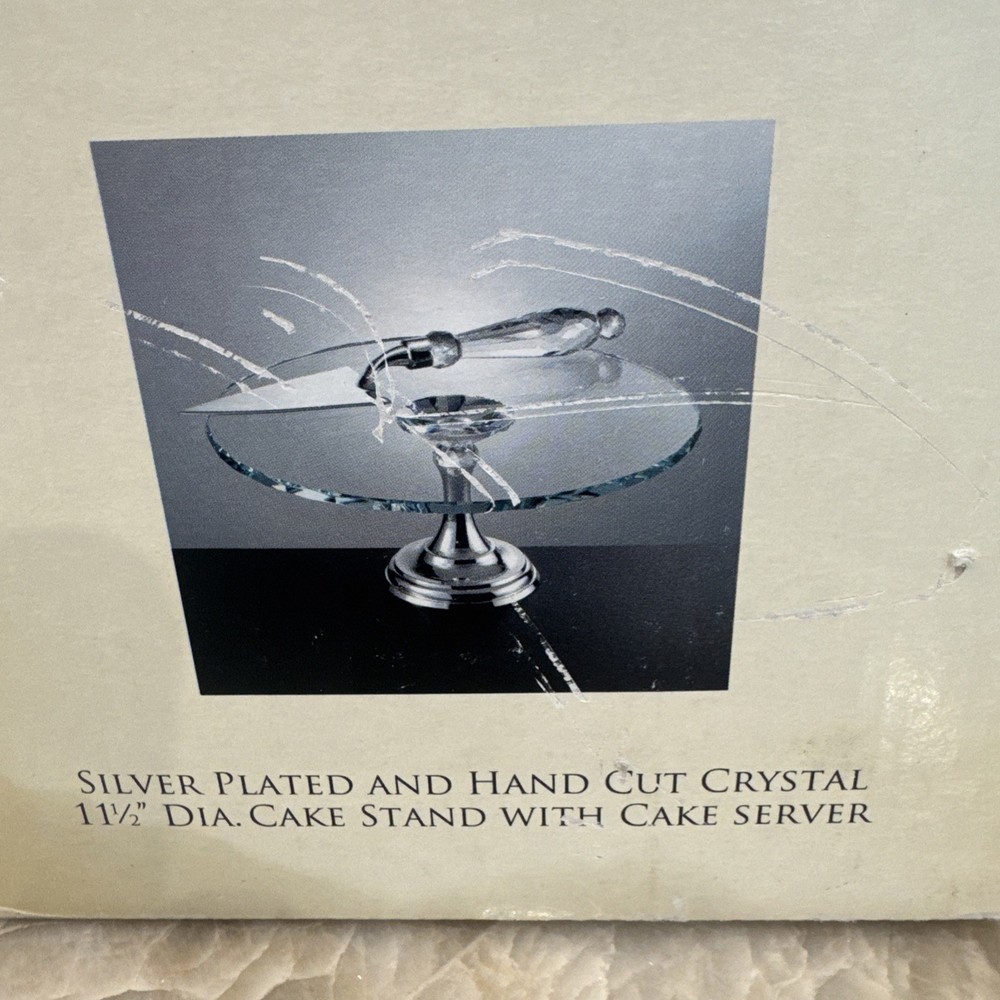 Godinger Hand Cut Crystal Cake Stand with Silver Plated Cake Server.