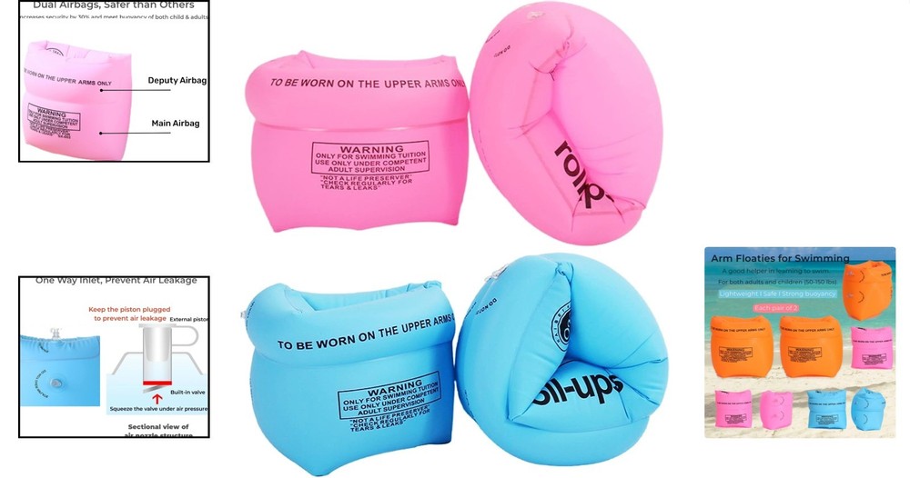 Comfortable PVC Arm Floaties - 2 Blue & 2 Pink Pool Float Bands for All Ages