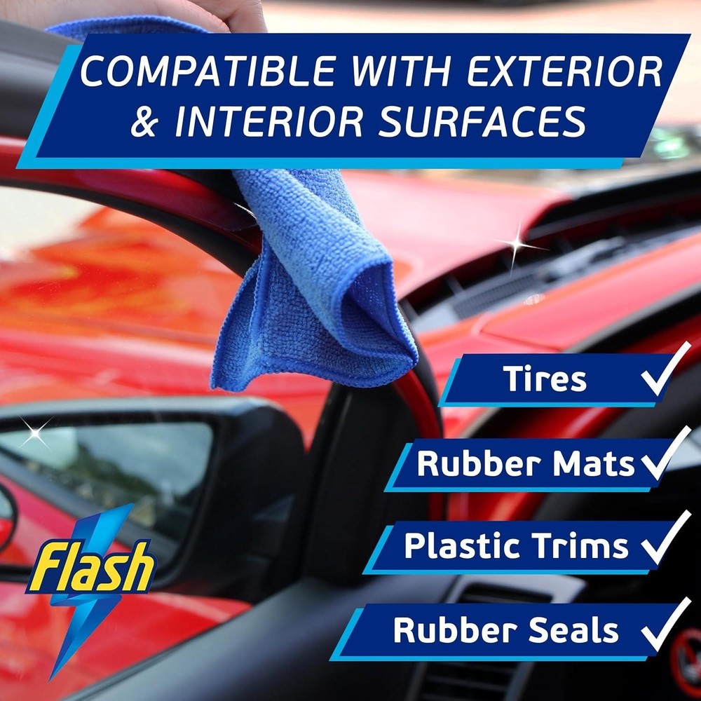 FLASH Trim & Rubber Care Dashboard Bumper Protector & Cleaner Spray 4x500ml