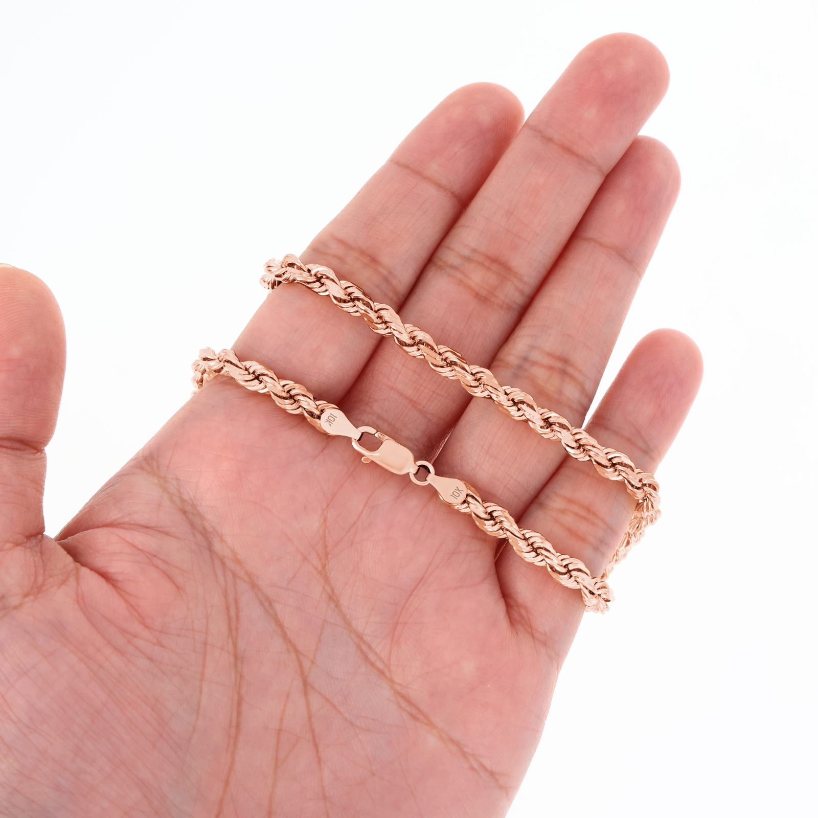 10K Rose Gold 1.5mm-6mm Diamond Cut Rope Chain Necklace Mens Womens 16"-30"