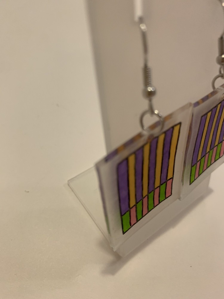Handmade Striped Earrings Rectangle Multicolor Artsy Fun Bohemian Dangle Fun