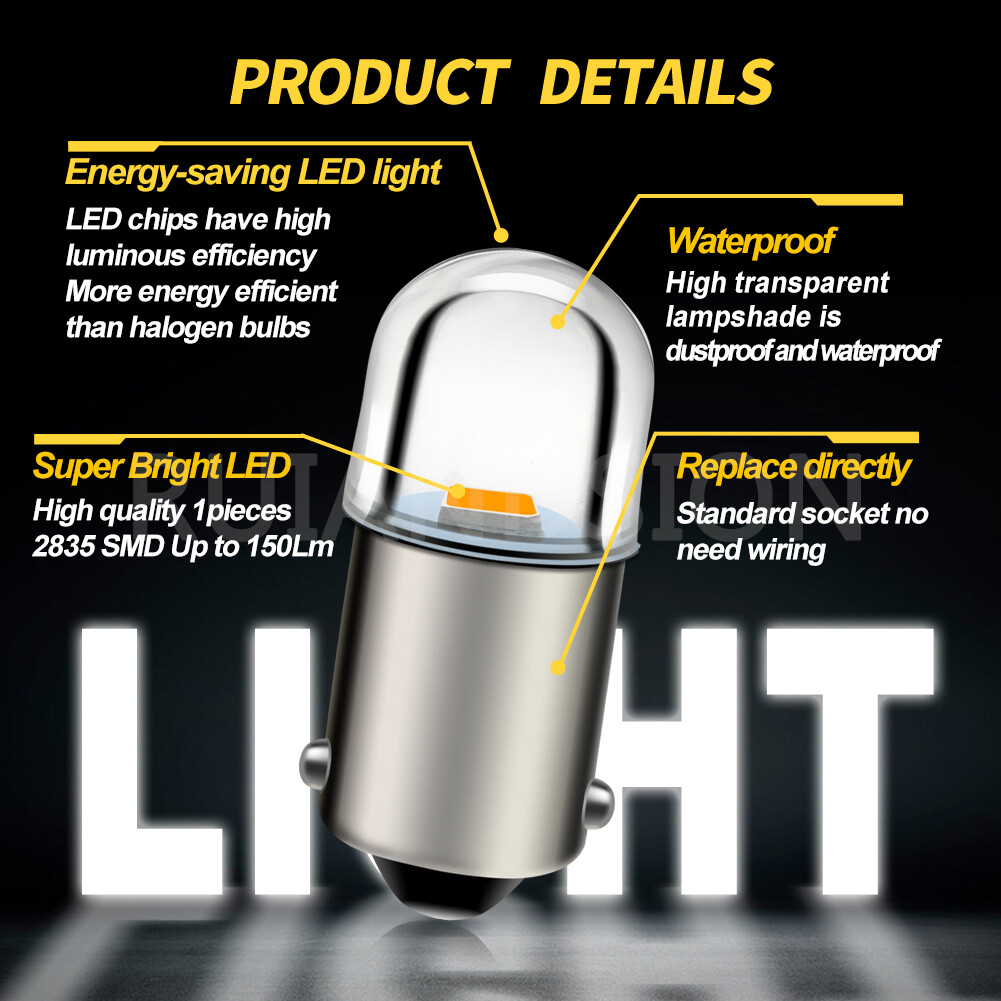 4pcs 6V BA9S T4W LED Indicator Dash Dome Light Side Parking Bulb Warm White