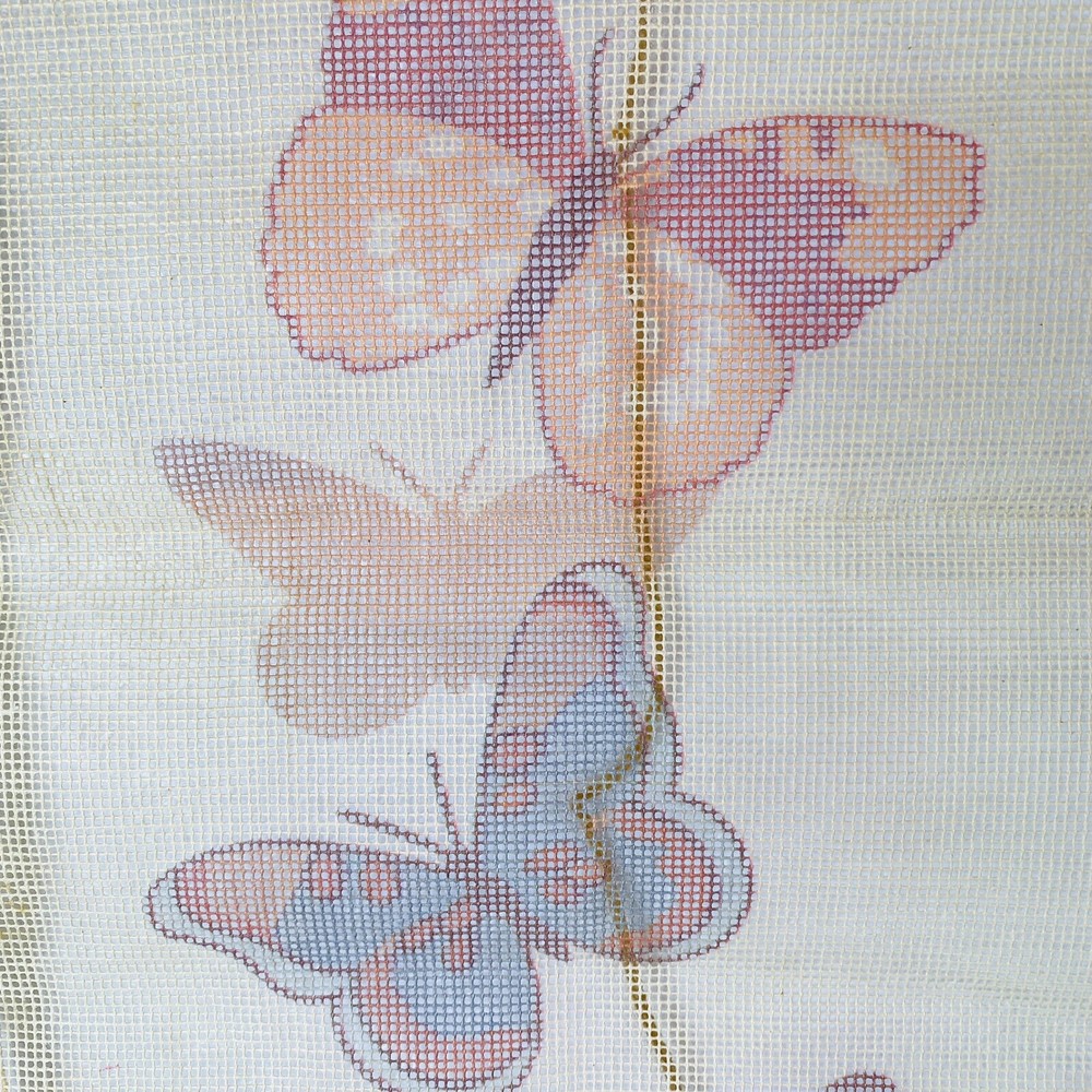 STARTED Vintage Butterfly Needlepoint Canvas Vertical ~12x35 PARTLY COMPLETED