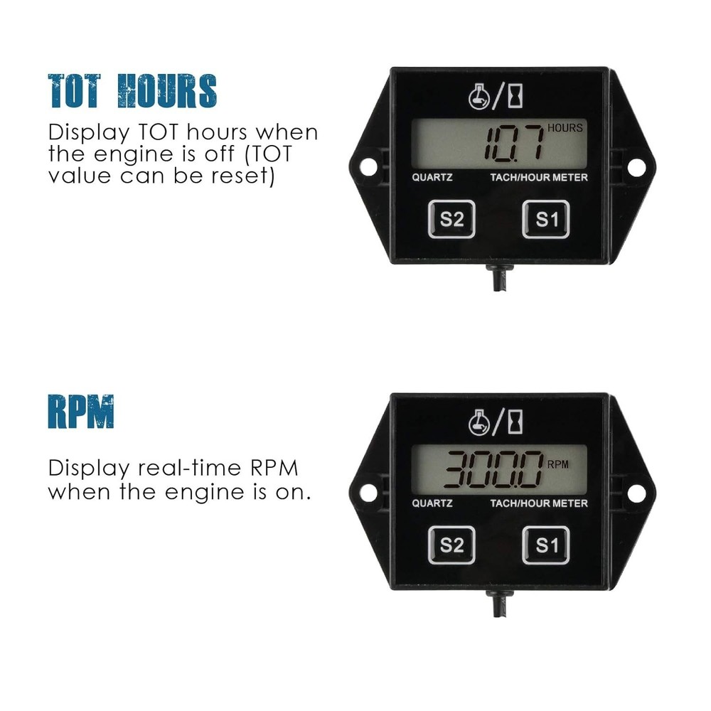 Precision Digital Hour Meter & Tachometer with Maintenance Reminder for Engines