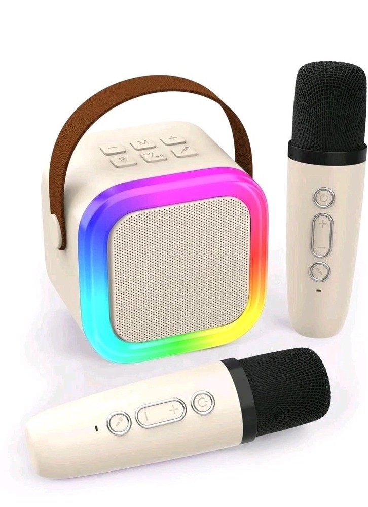Wireless Mini Karaoke Machine 2 Microphones Bluetooth Speaker Lights