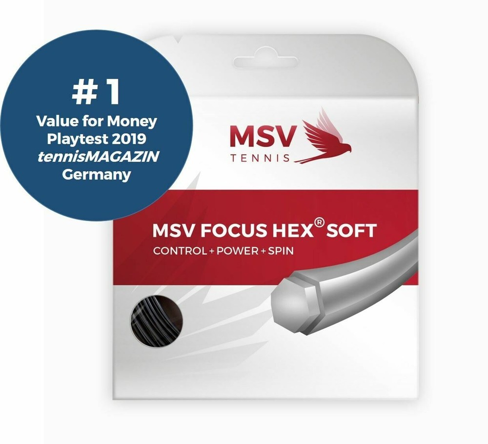 MSV Focus HEX Soft Tennis String Set, 1.30 Gauge, Black