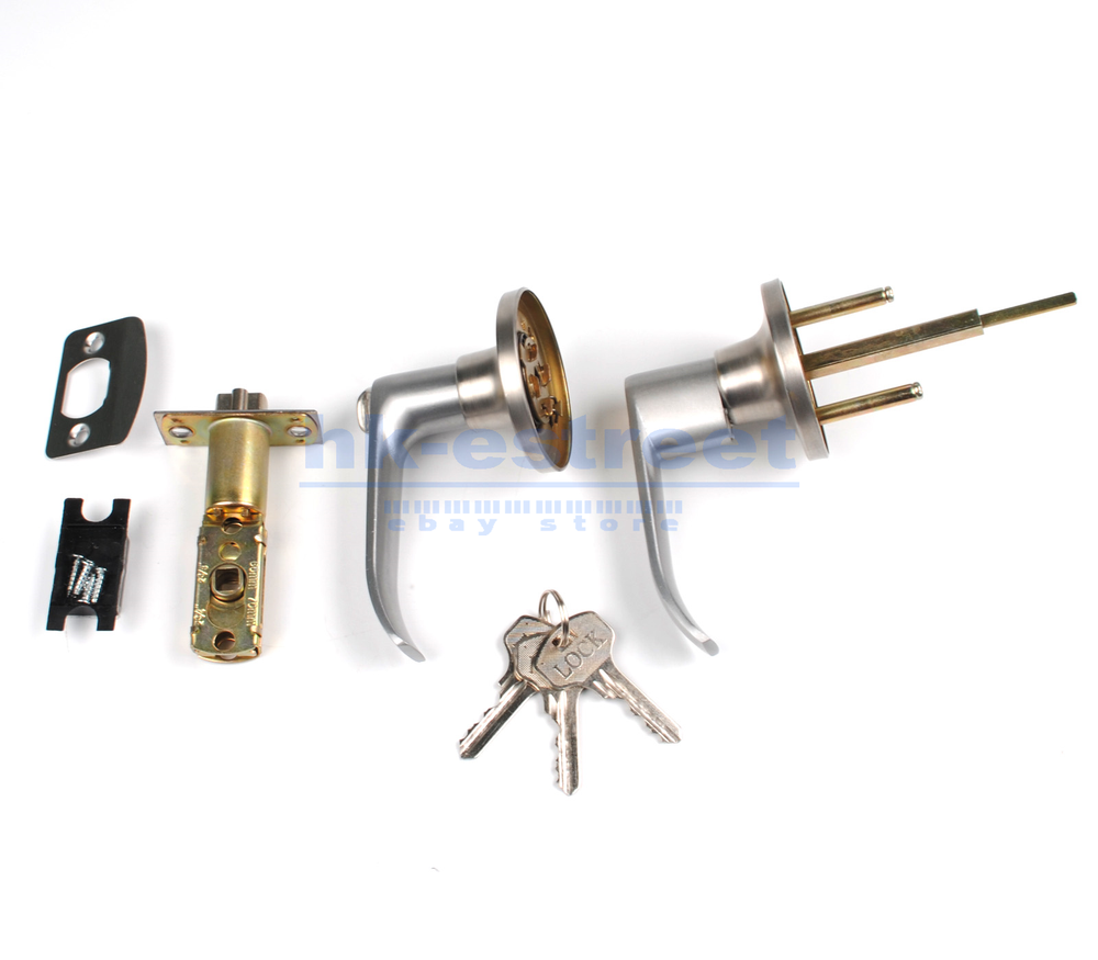 Entry Door Lever Lock Set Privacy Keyed Knobs Lockset Handle+2 Keys Satin Nickel