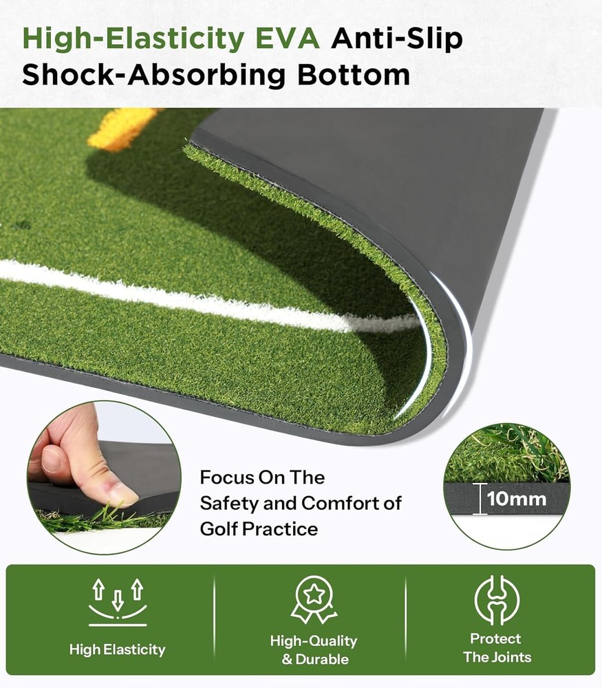 Golf Mat with Dual Turf | Golf Hitting Mat with Standing Guide-Line & Swing Path