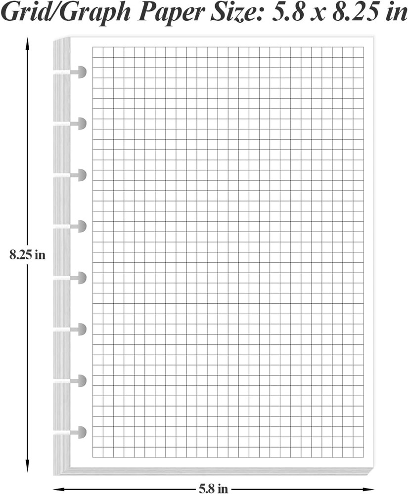 A5 TUL Discbound Grid Refill Paper, 8-Disc Discbound Graph Paper, 100Sheets