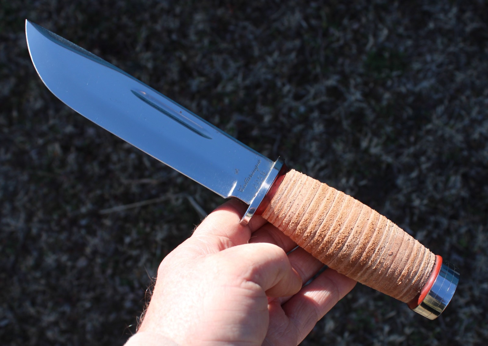 BGCK&T Custom Cattaraugus 225-Q Knife With New Leather Handle Sheath Full Blade