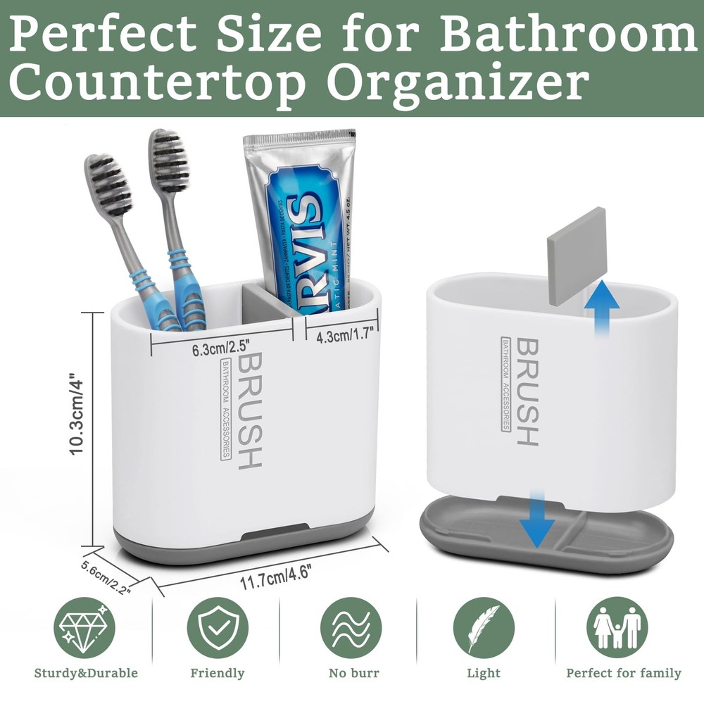 Chintu Toothbrush and Toothpaste Holder with Divider for Bathroom White/Gray