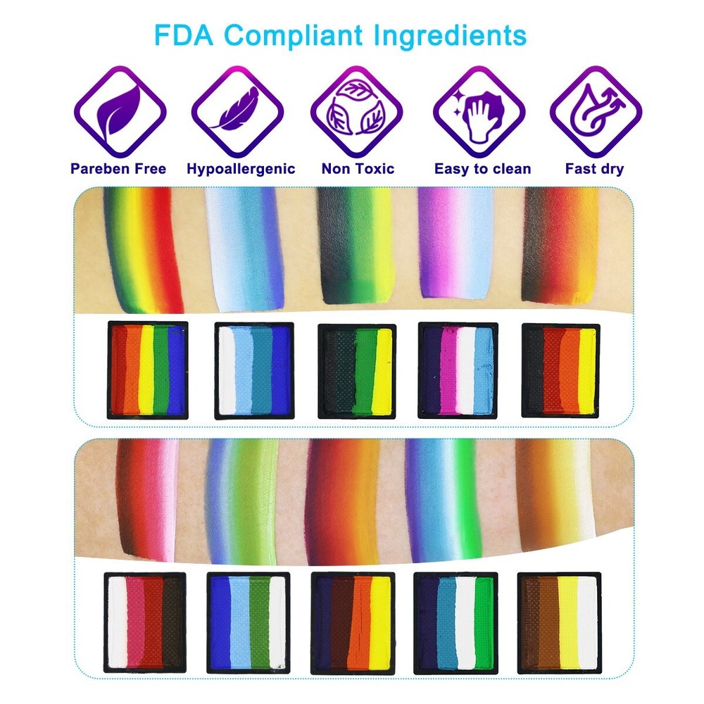 Bowitzki Professional Split Cake Face Paint Kit with Sponges Stencils Brush Kit