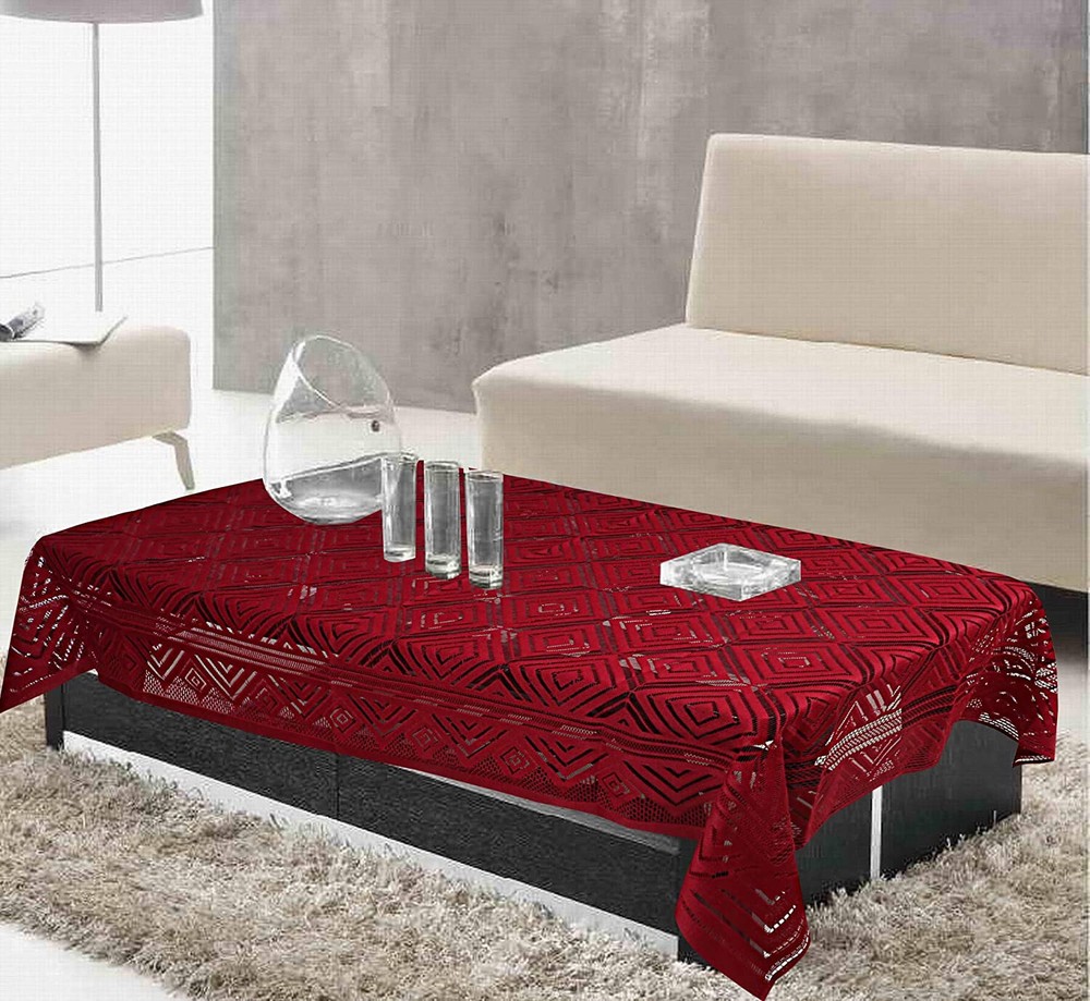 Cotton Rectangular 4 Seater Center Table Cover Maroon